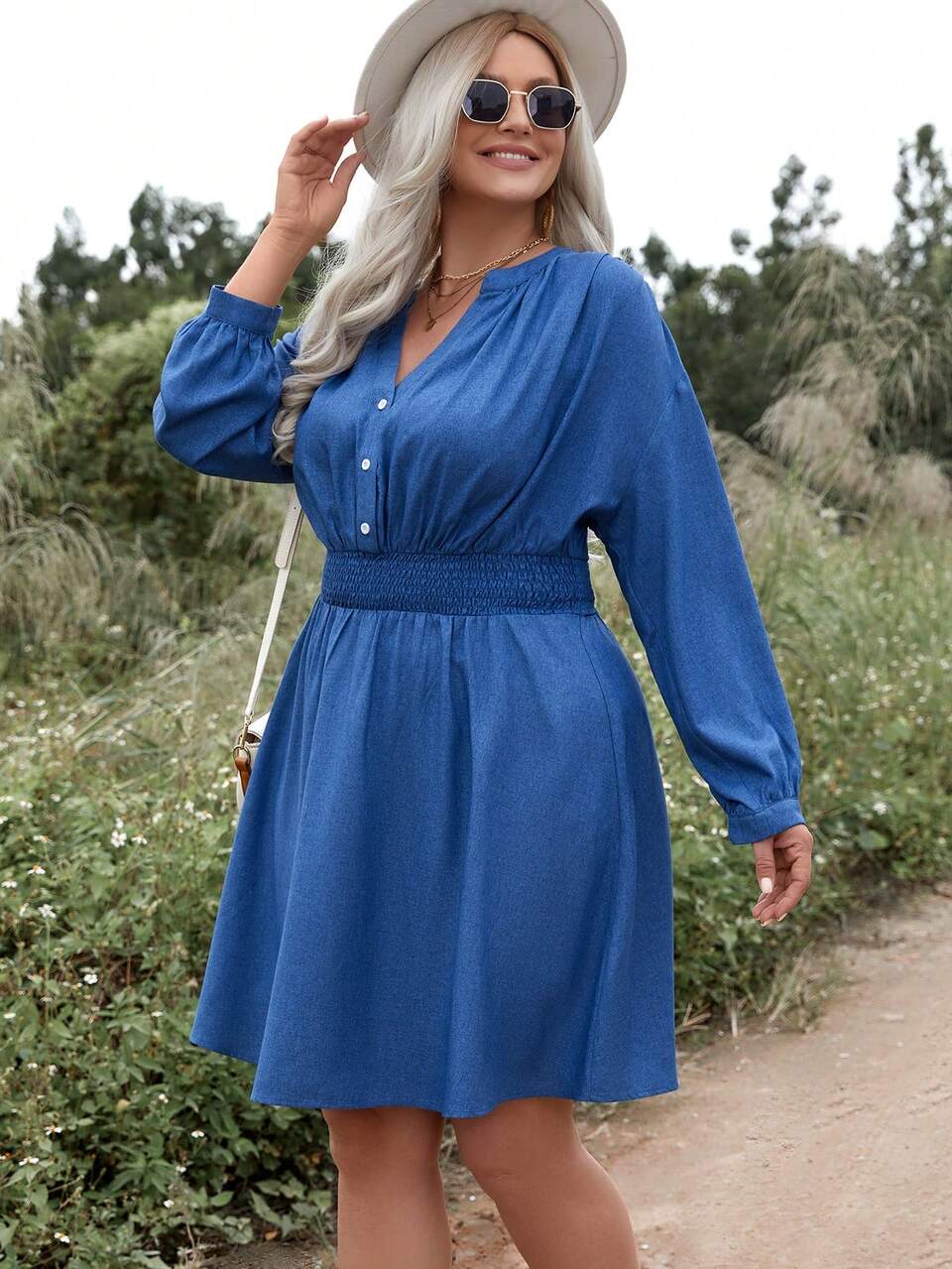 Plus Size Women's Shirred Waist Dress