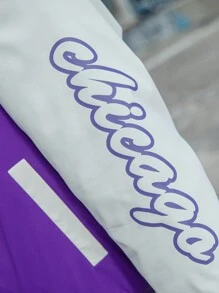 Manfinity Hypemode Abrigo De Invierno De Letra Gráfica De Color Bloque Para Hombres, Ajuste Suelto