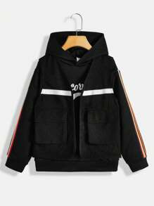 SHEIN 3pcs/set Tween Boys' Casual Hooded Letter Print Sweater Top, Pants And Vest Outfit