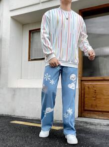 Manfinity Hypemode Men's Snowflake & Skeleton Printed Straight Leg Jeans