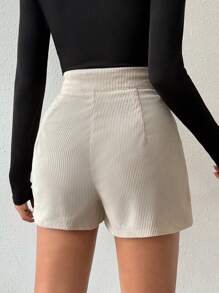 SHEIN Pantalones Cortos De Pana De Color Liso - Albaricoque - Ver 6