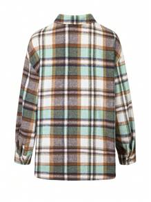 EMERY ROSE Plus Size Women's Plaid Drop Shoulder Jacket - Green - View 2