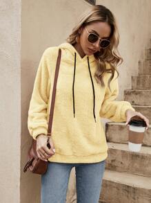 SHEIN LUNE Sudadera Con Capucha Y Cordón Para Mujer - Amarillo - Ver 5
