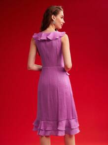 MOTF PREMIUM WOVEN WOMEN'S RUFFLE TRIM 3D FLOWER DRESS,VALENTINE'S DAY OUTFIT - Hot Pink - View 9