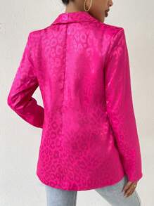 SHEIN Privé 女豹紋提花青果領西裝外套 - 玫紅色 - 查看 2