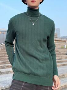 Manfinity Homme Màu thuần Áo cao cổ Áo len Cho nam giới - màu xanh lá - Xem 3