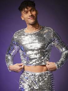 FeverCity 亮片上衣和褲子套裝 - 銀色 - 查看 3