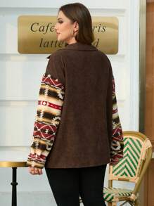 EMERY ROSE Chaquetas Con Estampado Geométrico De Hombros Caídos Para Mujeres De Talla Grande - Marrón - Ver 2