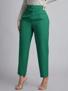 SHEIN PETITE Solid Color Cone Shape High-waisted Pants