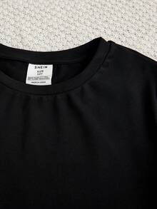 SHEIN 3入組適合青少年女孩的針織純色波點圓領上衣和緊身褲家居服套裝 - 彩色 - 查看 5