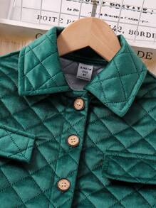 SHEIN Tween女孩甜心領夾克和A字裙3件套裝 - 墨綠色 - 查看 3