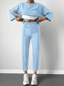 Cottnline 落肩袖上衣和接縫細節長褲