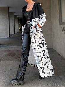 RueChic Women's Long Asymmetrical Line Patchwork Regular Fit Coat - Black - View 6