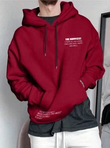 Manfinity Homme Men's Printed Minimalist Solid Color Hoodie - Red - View 1