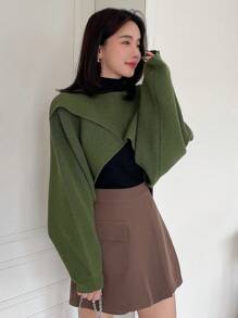 DAZY Women's Solid Color Wraps Short Knitted Cardigan Sweater - Olive Green - View 1