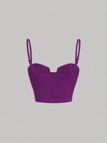 SHEIN MOD Của phụ nữ Màu thuần Áo ba lỗ - Màu tím - Xem 2