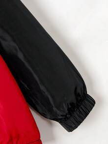 SHEIN Toddler Boys' Hooded Zipper Jacket With Half Placket, Letter Patch And Spider Print - Black - View 3