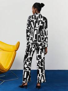 BizChic Ladies' Full Printed Shirt And Long Pants Suit - Multicolor - View 2