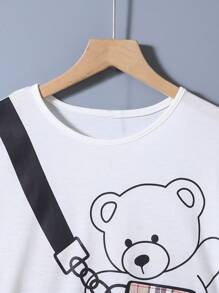 SHEIN 男童卡通熊印花短袖t恤和格紋休閑褲套裝 - 彩色 - 查看 5