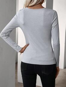 SHEIN LUNE 女性純色空心t卹 - 灰色 - 查看 2