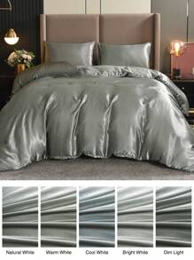 三件套纯色涤纶被套，柔软亲肤，套装包含：1 个带拉链和四角系带的被套 + 2 个枕套（不含被芯），适用于卧室、旅行、宿舍（男女通用） - 淺灰色 - 查看 8