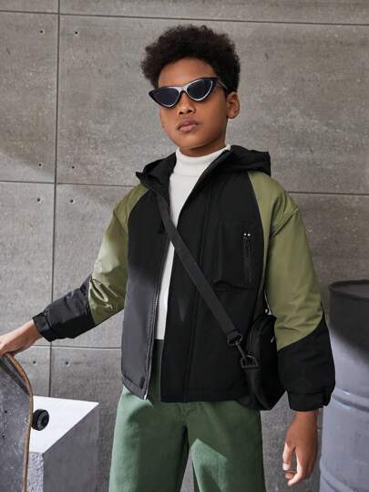 青少年男孩的運動戶外輕質夾克,非常適合遠足和露營,經典拼布風衣