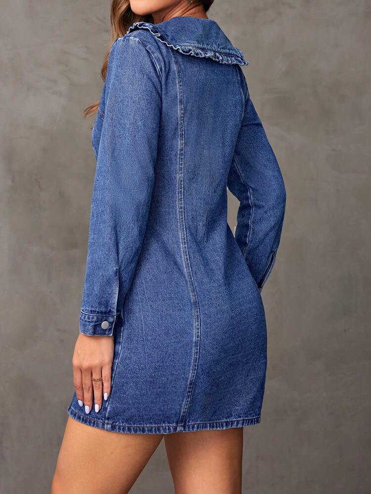 Long Sleeve Denim Dress With Ruffle Hem
