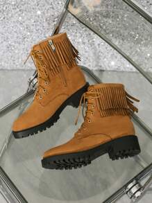 Styleloop Botas de media pantorrilla para mujer, con textura tejida, estilo bohemio, western, festival de música - Amarillo - Ver 5