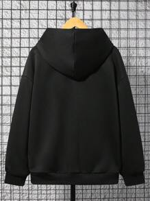 SHEIN 青少年男孩舒適遊戲手把印花連帽運動衫,適合休閒穿著 - 黑色 - 查看 2