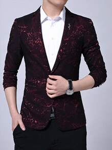 Men Jacquard Single Button Suit - Burgundy - View 4