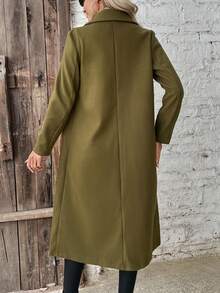 SHEIN LUNE 純色翻領雙排扣羊毛大衣 - 軍綠色 - 查看 2