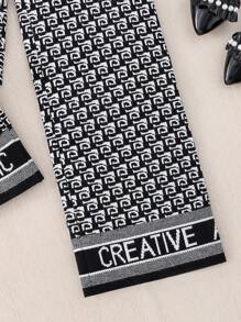 SHEIN Tween Girl 時尚別緻字母提花設計套裝 - 黑與白 - 查看 5