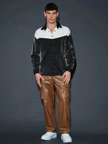 Manfinity RebelGame 男士束口褲腰帶,袋蓋口褲長褲 - 棕色 - 查看 5