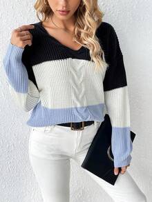 SHEIN LUNE 女童落肩撞色毛衣套頭衫 - 彩色 - 查看 4