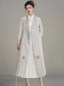 新中式女冬季呢子大衣復古合身風衣外套