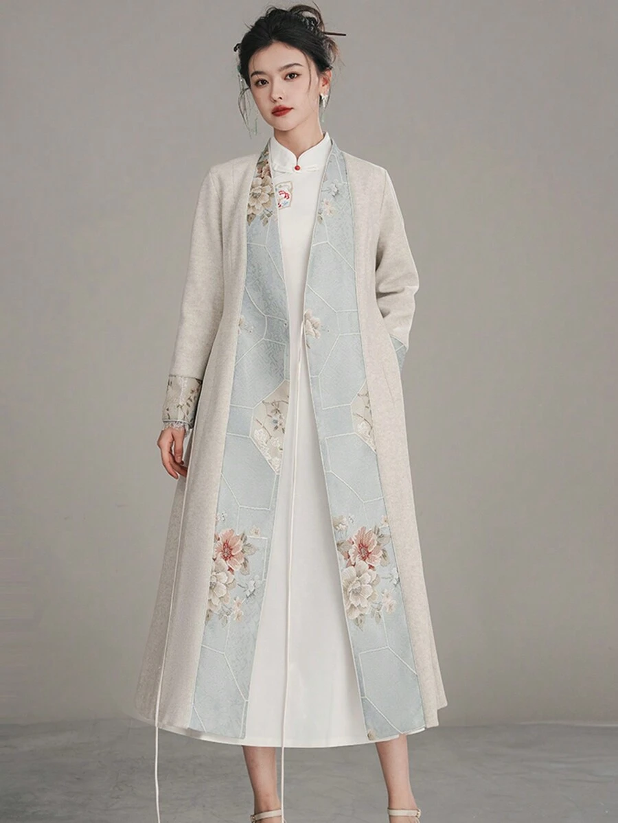 新中式女冬季呢子大衣復古合身風衣外套