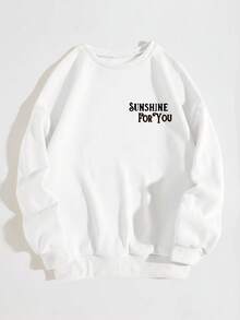 SHEIN EZwear Plus Size Skull And Letter Print Round Collar Sweatshirt - White - View 2