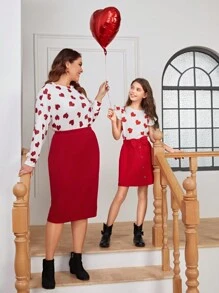 Bộ váy và áo sơ mi thường ngày có mũ dệt hình trái tim cho bé gái Tween, trang phục phù hợp cho mẹ và tôi (2 bộ được bán riêng) - Đỏ - Xem 9