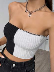 Flirla Top De Tubo De Punto Con Bloque De Color