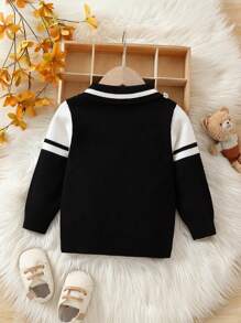 Baby Boys' Letter Printed Polo Collar Sweater - Black - View 2