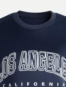 Men's Casual Letter Printed Fleece Sweatshirt - Navy Blue - View 4