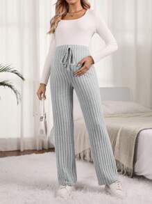 SHEIN 孕婦高腰針織羅紋褲 - 灰色 - 查看 5