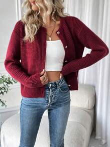 SHEIN LUNE Ladies' Loose Fit Burgundy Cardigan - Burgundy - View 7