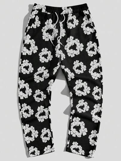 Street Life Men's Floral Printed Drawstring Waist Pants, School