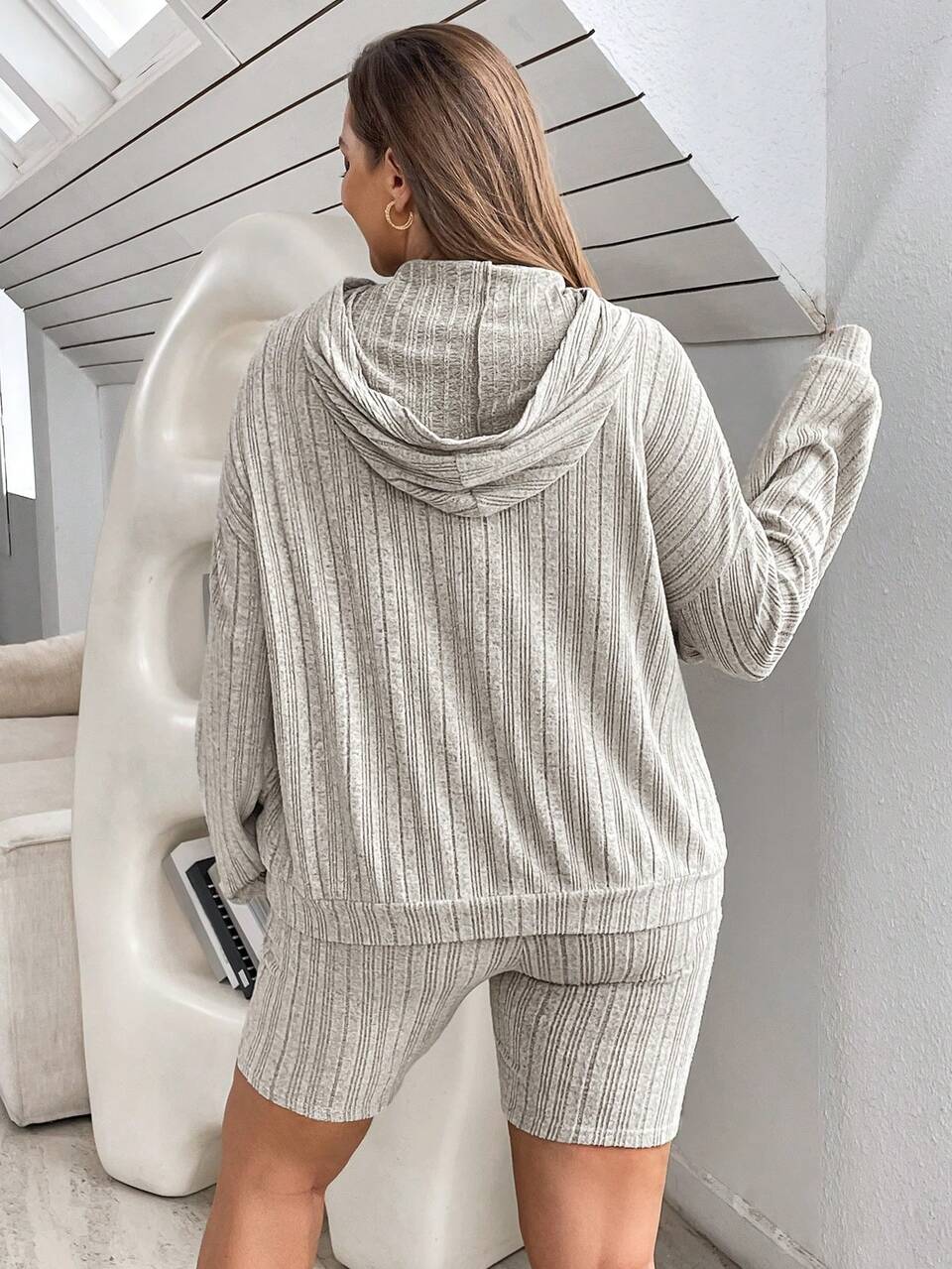 Women's Plus Size Button Front Hooded Top And Romper Set