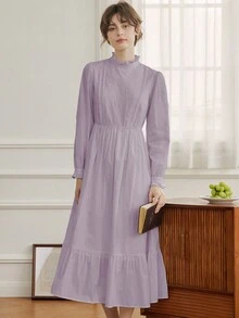 Simple Retro Váy cưới cổ bèo thêu hoa - Màu tím - Xem 5