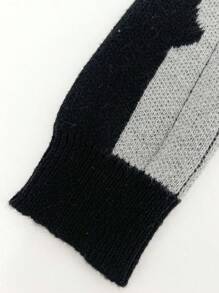 SHEIN Unity Women Sweaters Rib-Knit Contrast Binding Blok Warna Casual - Grey - View 5