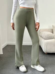 EURMUSE 高腰直筒褲 - 墨綠色 - 查看 3