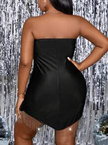 Allurite Hơn Fringe Hem Đầm bó sát ống - màu đen - Xem 2