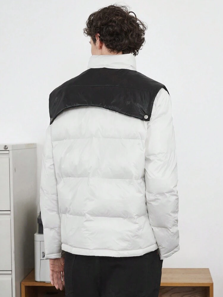 Men Two Tone Zip Up Loose Padded Coat, For Fall Winter